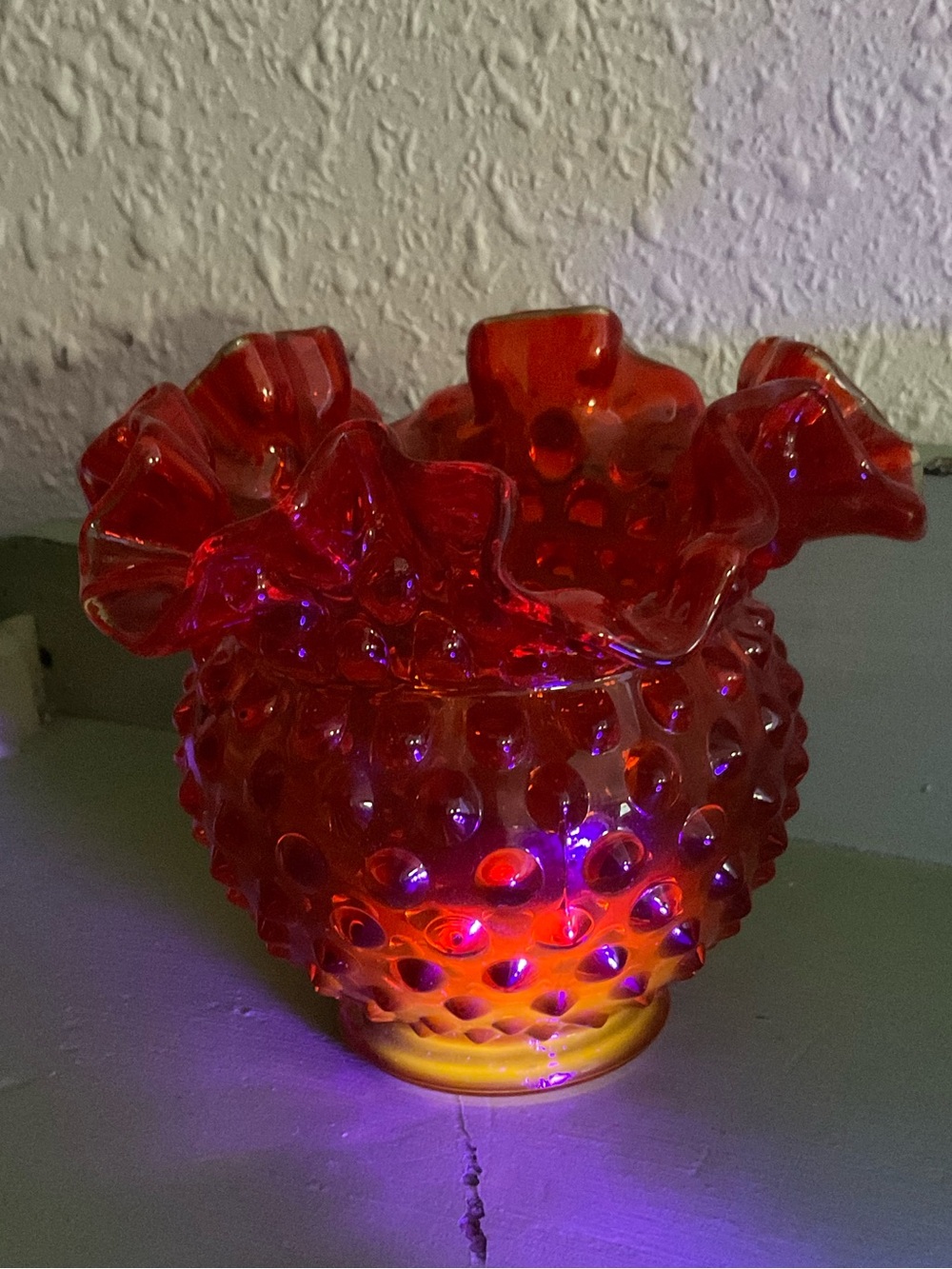 Fenton Amberina Hobnail Glass Vase Cadmium Glow